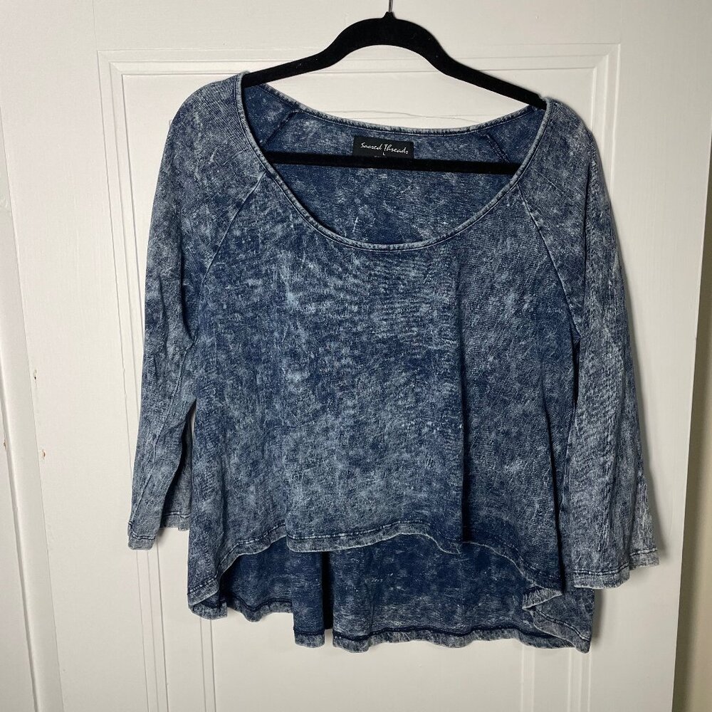 Sacred Threads Acid Wash High Low Top in Blue (Boho Casual)